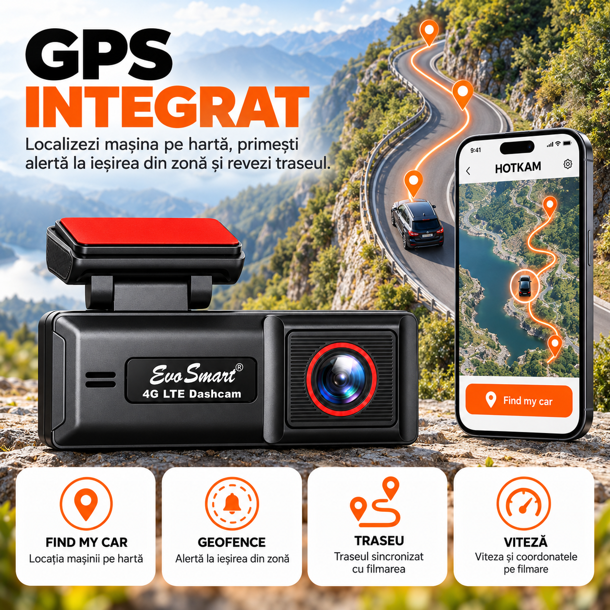 Cameră auto de bord EvoSmart U426 4K cu 4G LTE și GPS – kit complet [7]