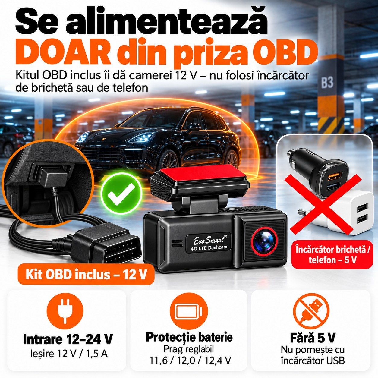 Cameră auto de bord EvoSmart U426 4K cu 4G LTE și GPS – kit complet [17]