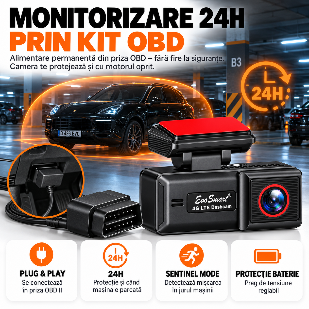 Cameră auto de bord EvoSmart U426 4K cu 4G LTE și GPS – kit complet [8]