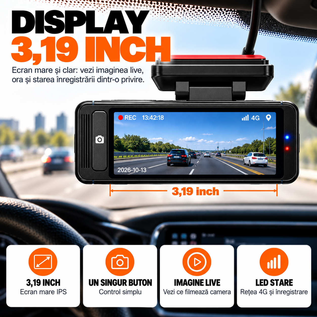 Cameră auto de bord EvoSmart U426 4K cu 4G LTE și GPS – kit complet [10]