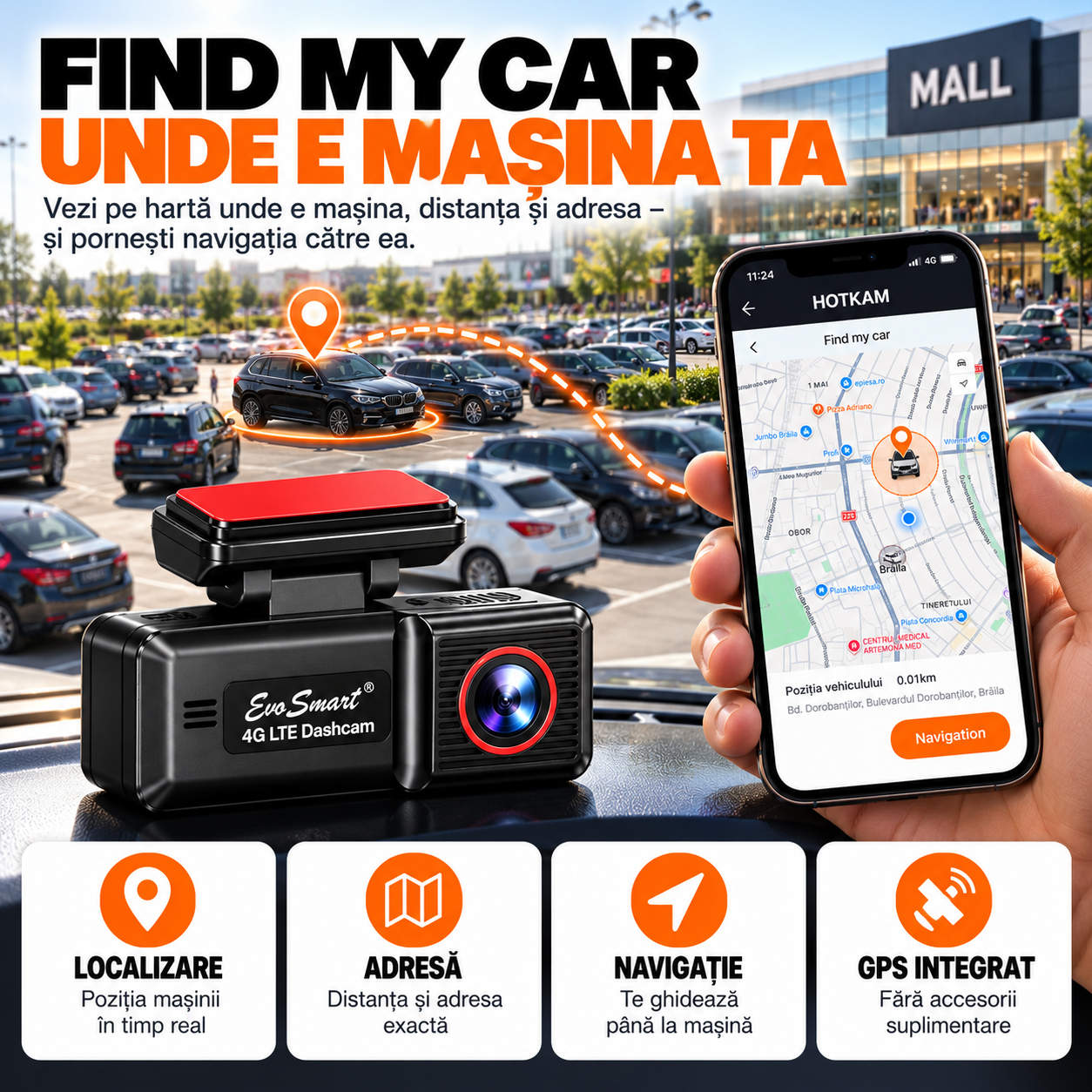 Cameră auto de bord EvoSmart U426 4K cu 4G LTE și GPS – kit complet [4]