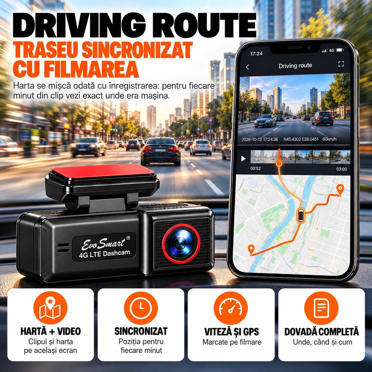 Cameră auto de bord EvoSmart U426 4K cu 4G LTE și GPS – kit complet [6]