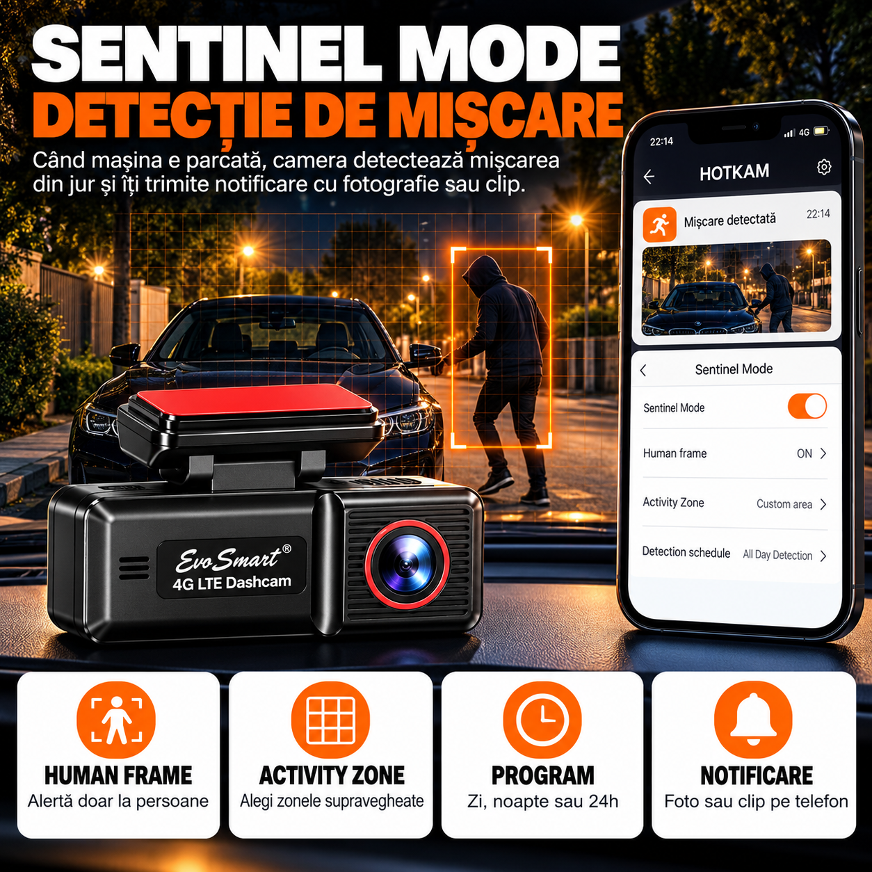 Cameră auto de bord EvoSmart U426 4K cu 4G LTE și GPS – kit complet [3]