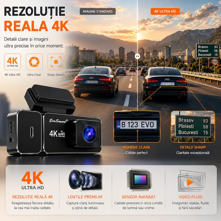 Cameră auto de bord EvoSmart 838 4K cu cameră spate [11]