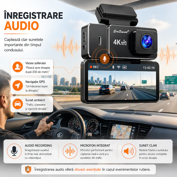 Cameră auto de bord EvoSmart 838 4K cu cameră spate [10]