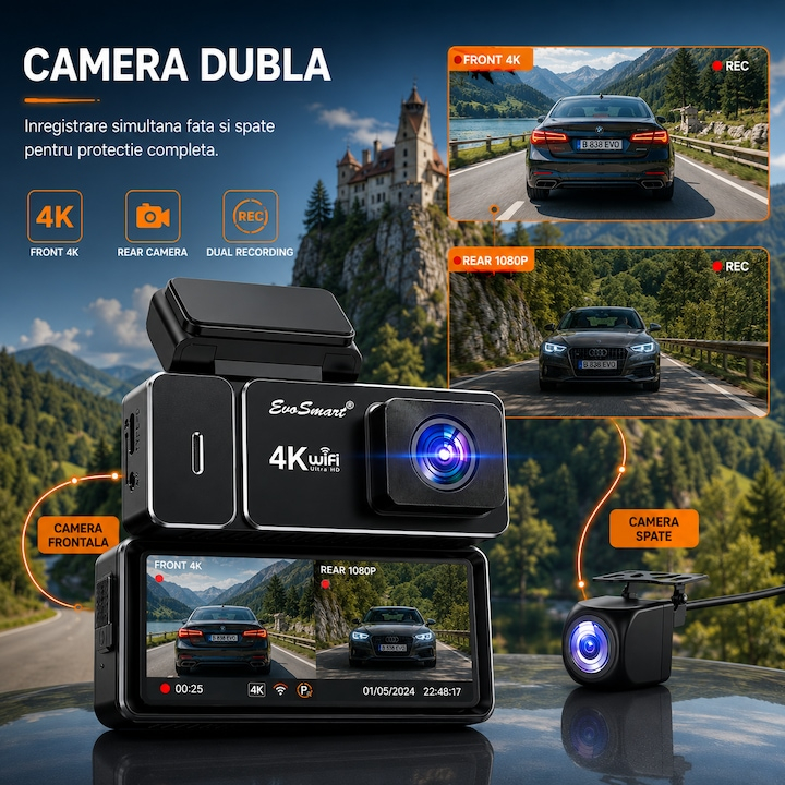 Cameră auto de bord EvoSmart 838 4K cu cameră spate [6]