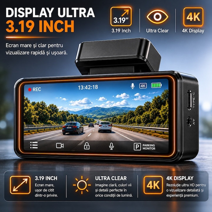 Cameră auto de bord EvoSmart 838 4K cu cameră spate [3]