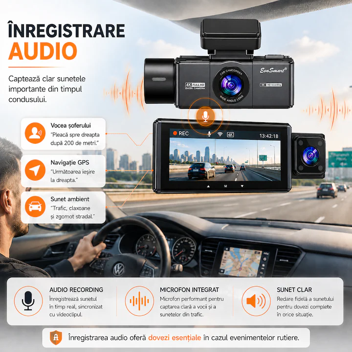 Cameră auto de bord EvoSmart Y226 cu 3 camere 4K + 2K + 2K [9]