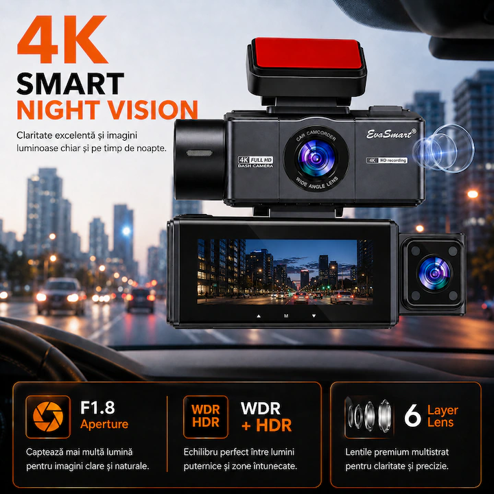 Cameră auto de bord EvoSmart Y226 cu 3 camere 4K + 2K + 2K [10]