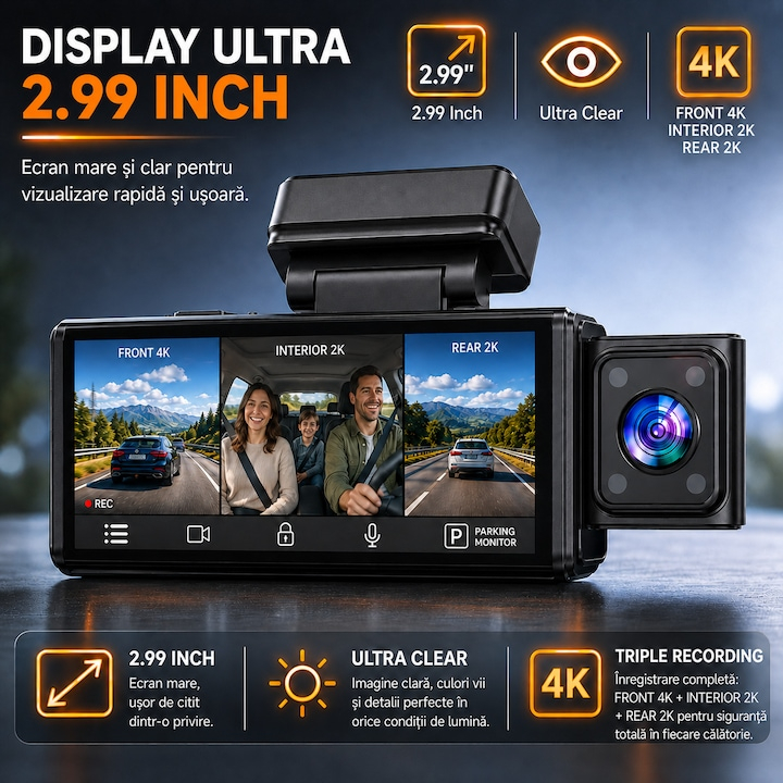 Cameră auto de bord EvoSmart Y226 cu 3 camere 4K + 2K + 2K [5]