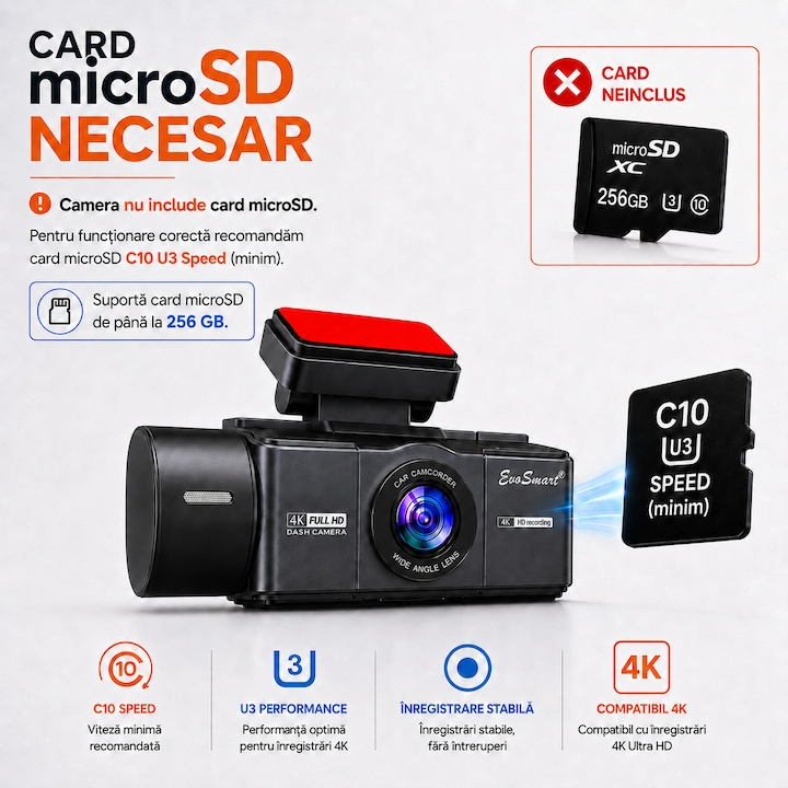 Cameră auto de bord EvoSmart Y226 cu 3 camere 4K + 2K + 2K [13]
