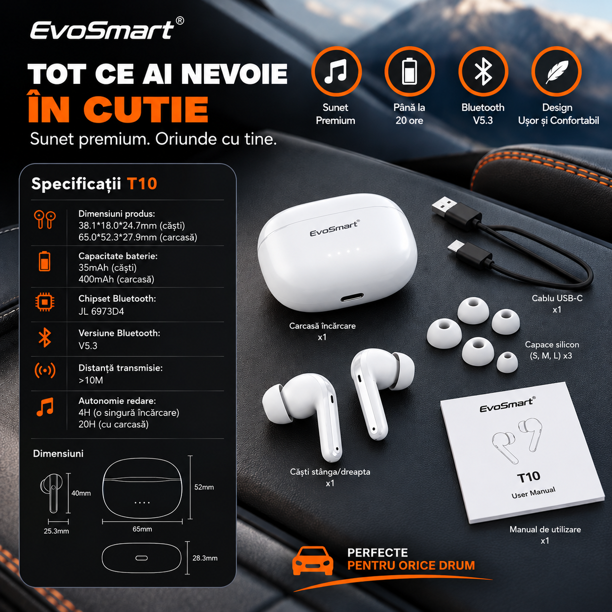 Casti Wireless Bluetooth EvoSmart™ T10 [8]