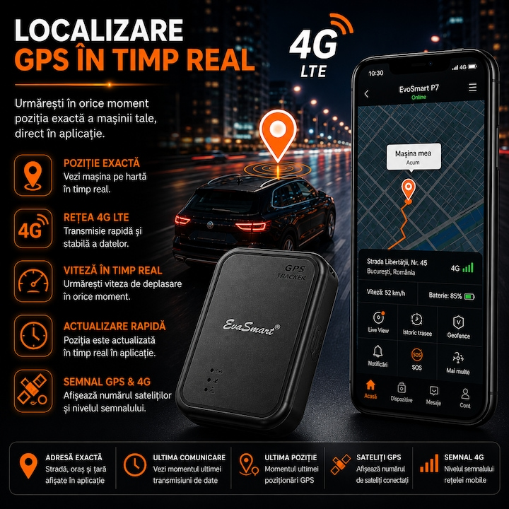 GPS Tracker auto EvoSmart P7 4G magnetic cu aplicație mobilă [2]