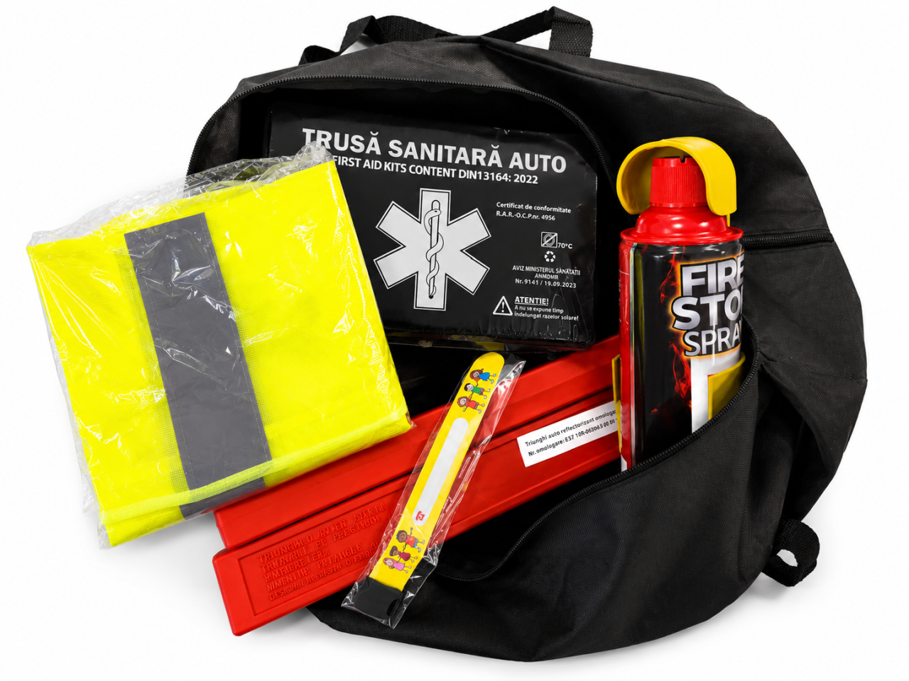 Kit siguranță auto EvoSmart omologat RAR cu trusă, triunghiuri, stingător și vestă [2]