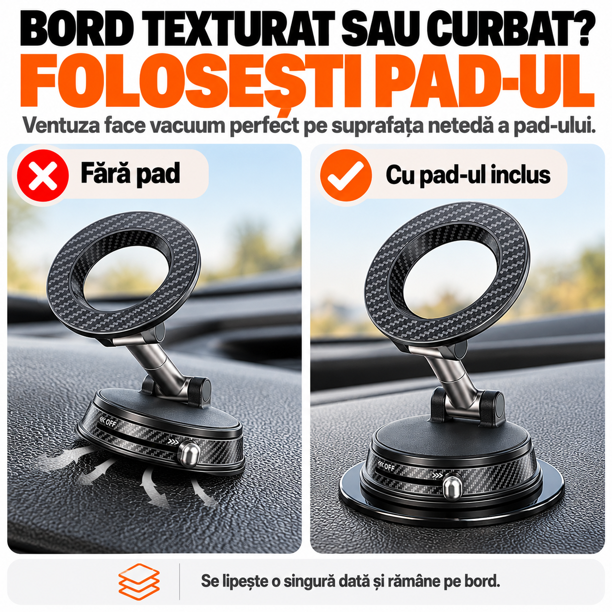Suport Telefon Auto Magnetic EvoSmart A13 cu Ventuză Vacuum, Magneți N52, Rotire 1080°, Pliabil [3]