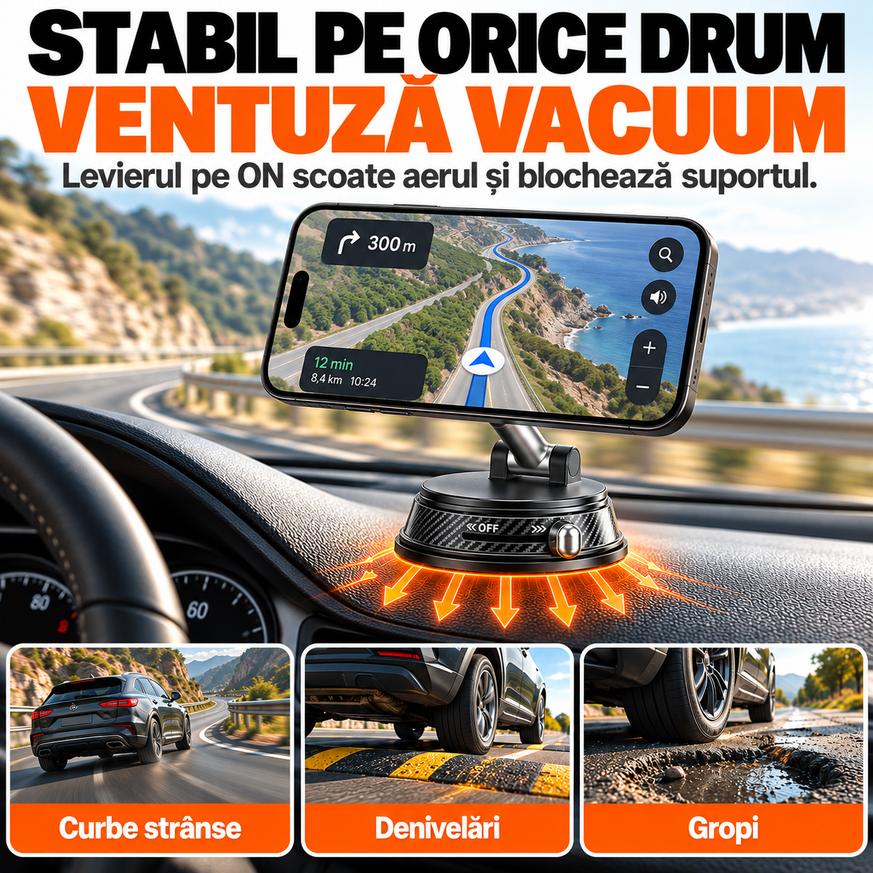 Suport Telefon Auto Magnetic EvoSmart A13 cu Ventuză Vacuum, Magneți N52, Rotire 1080°, Pliabil [4]