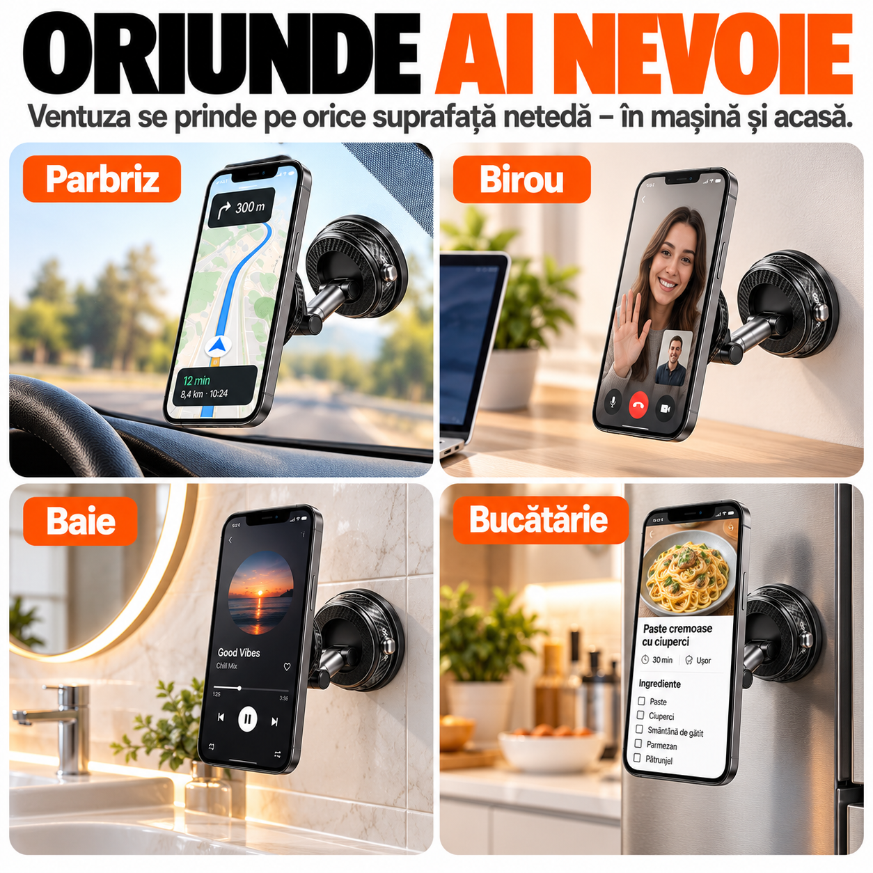 Suport Telefon Auto Magnetic EvoSmart A13 cu Ventuză Vacuum, Magneți N52, Rotire 1080°, Pliabil [11]