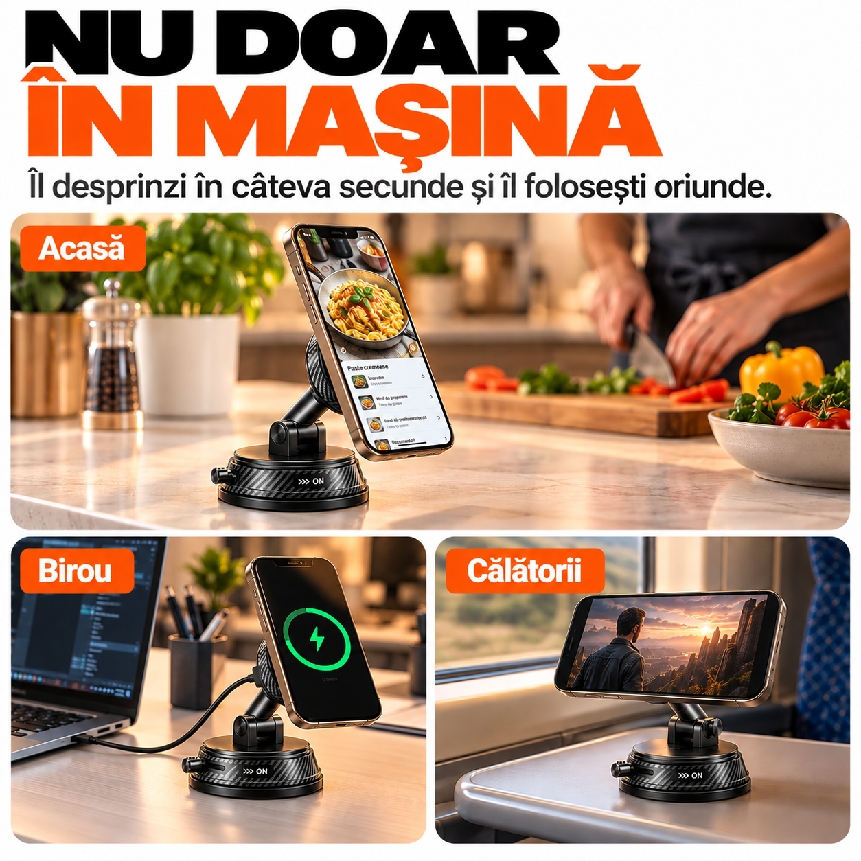 Suport Telefon Auto Magnetic EvoSmart A14 cu Încărcare Wireless 15W, Ventuză Vacuum, Rotire 1080°, Pliabil [11]