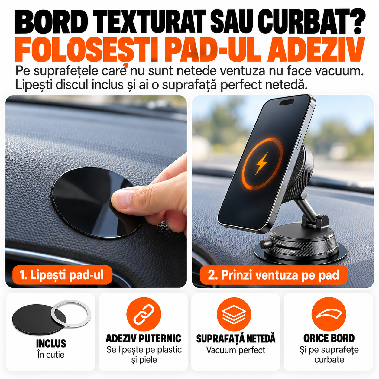 Suport Telefon Auto Magnetic EvoSmart A14 cu Încărcare Wireless 15W, Ventuză Vacuum, Rotire 1080°, Pliabil [3]