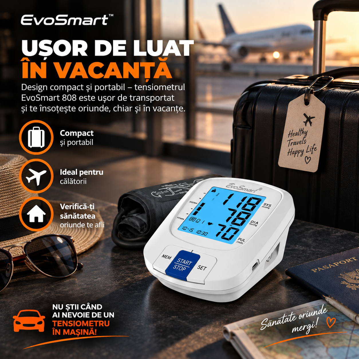 Tensiometru de brat EvoSmart™ 808 Portabil Auto [14]