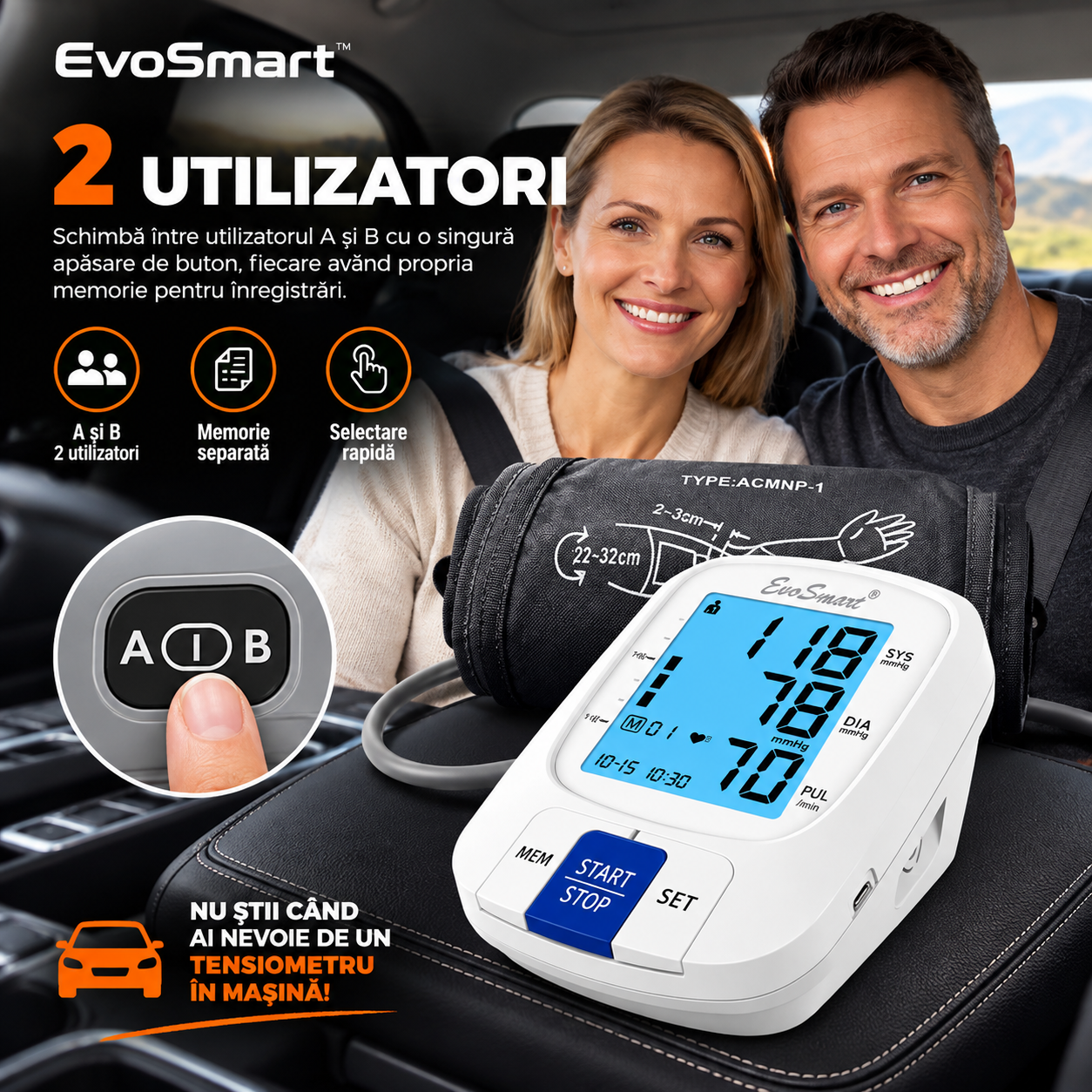 Tensiometru de brat EvoSmart™ 808 Portabil Auto [4]