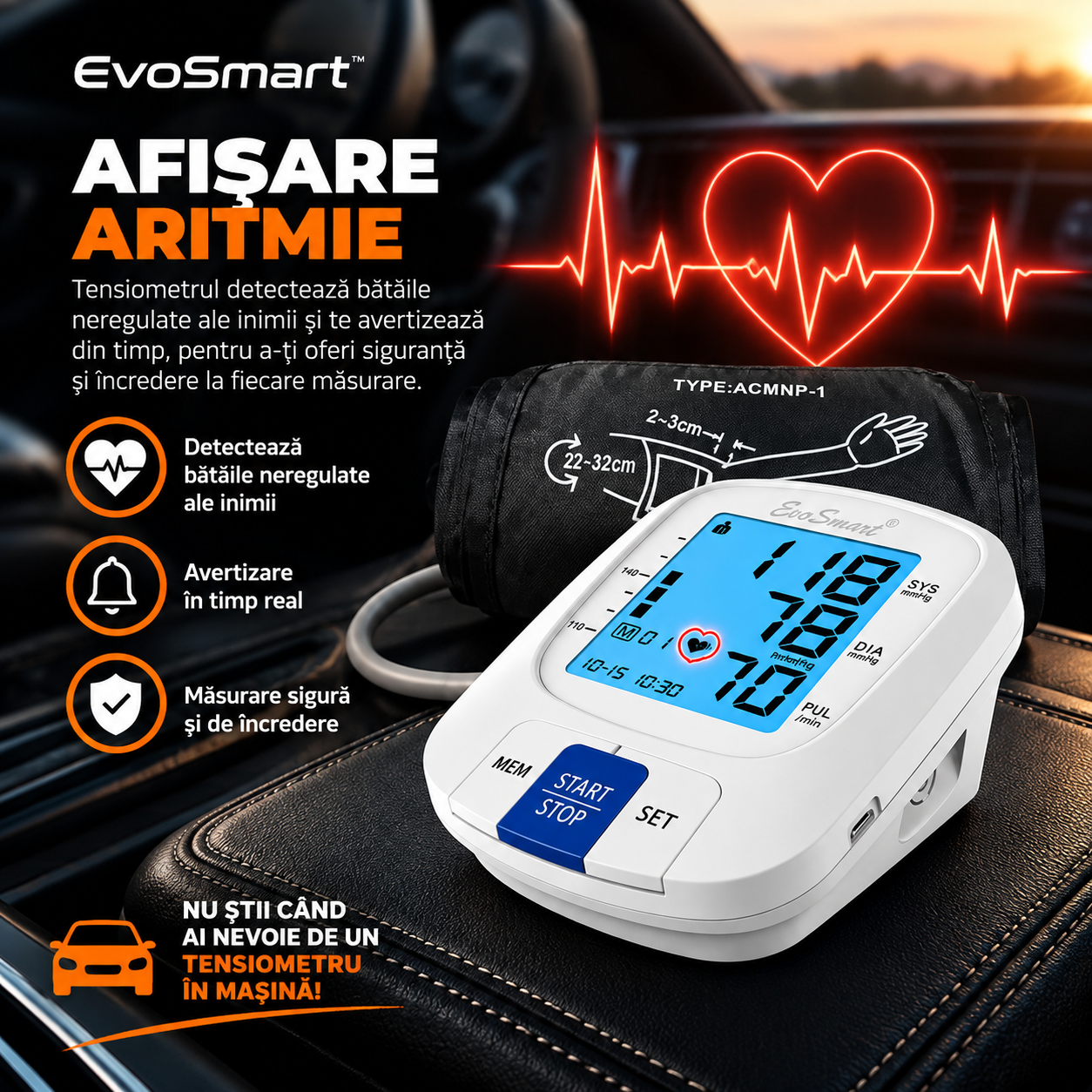 Tensiometru de brat EvoSmart™ 808 Portabil Auto [9]
