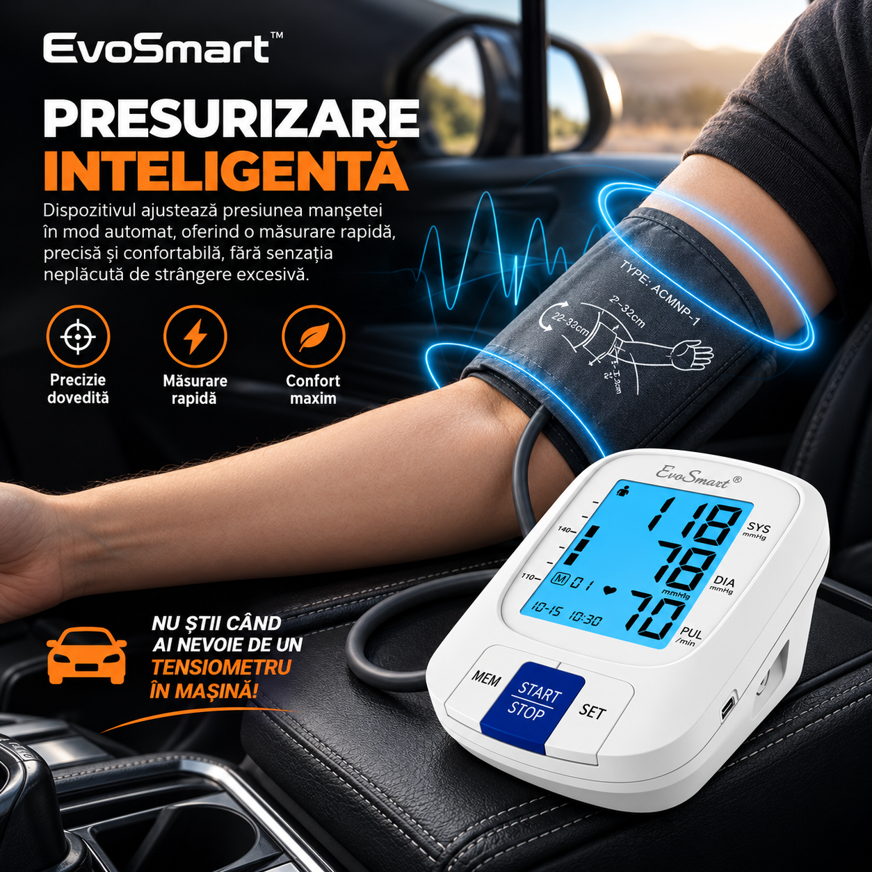 Tensiometru de brat EvoSmart™ 808 Portabil Auto [2]