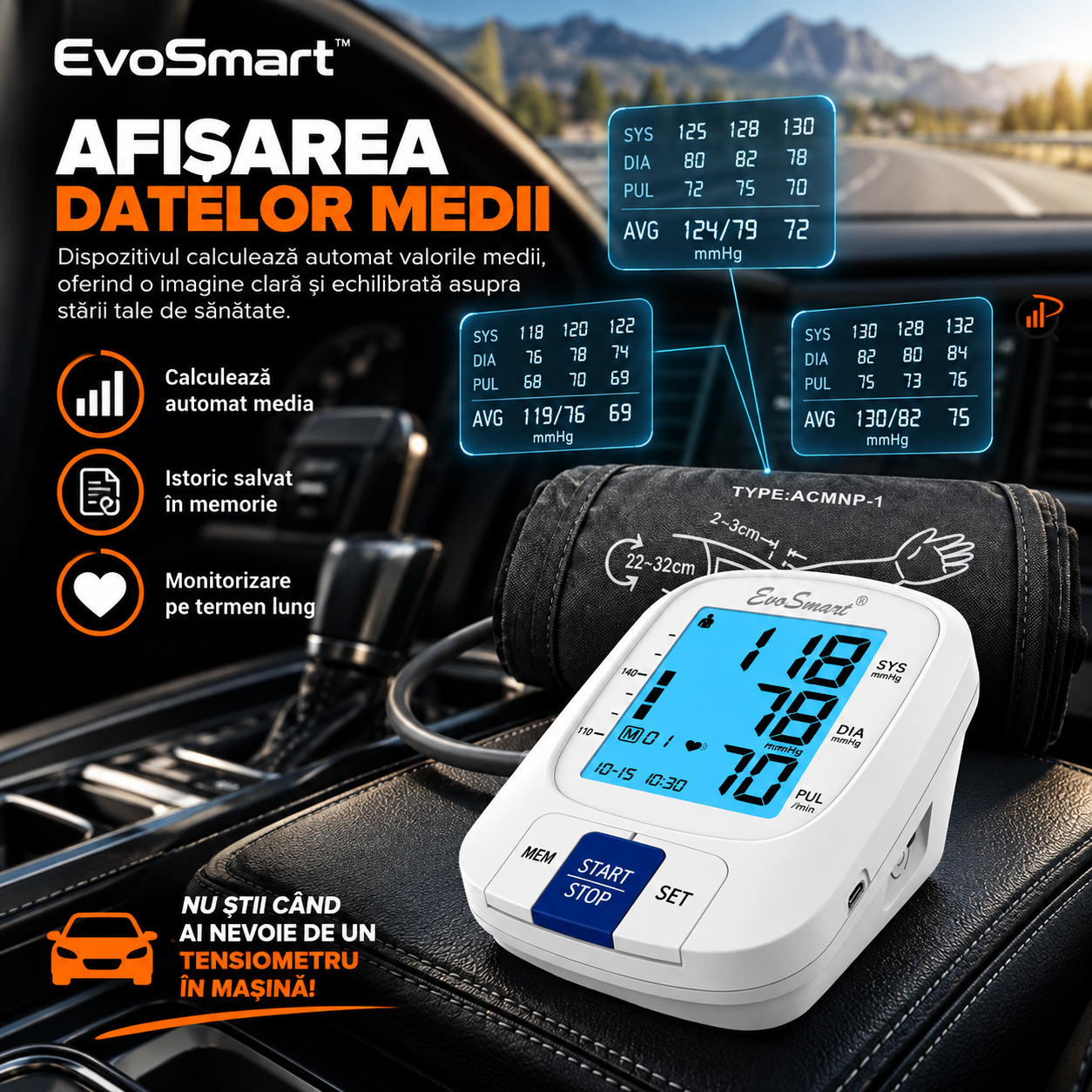 Tensiometru de brat EvoSmart™ 808 Portabil Auto [7]