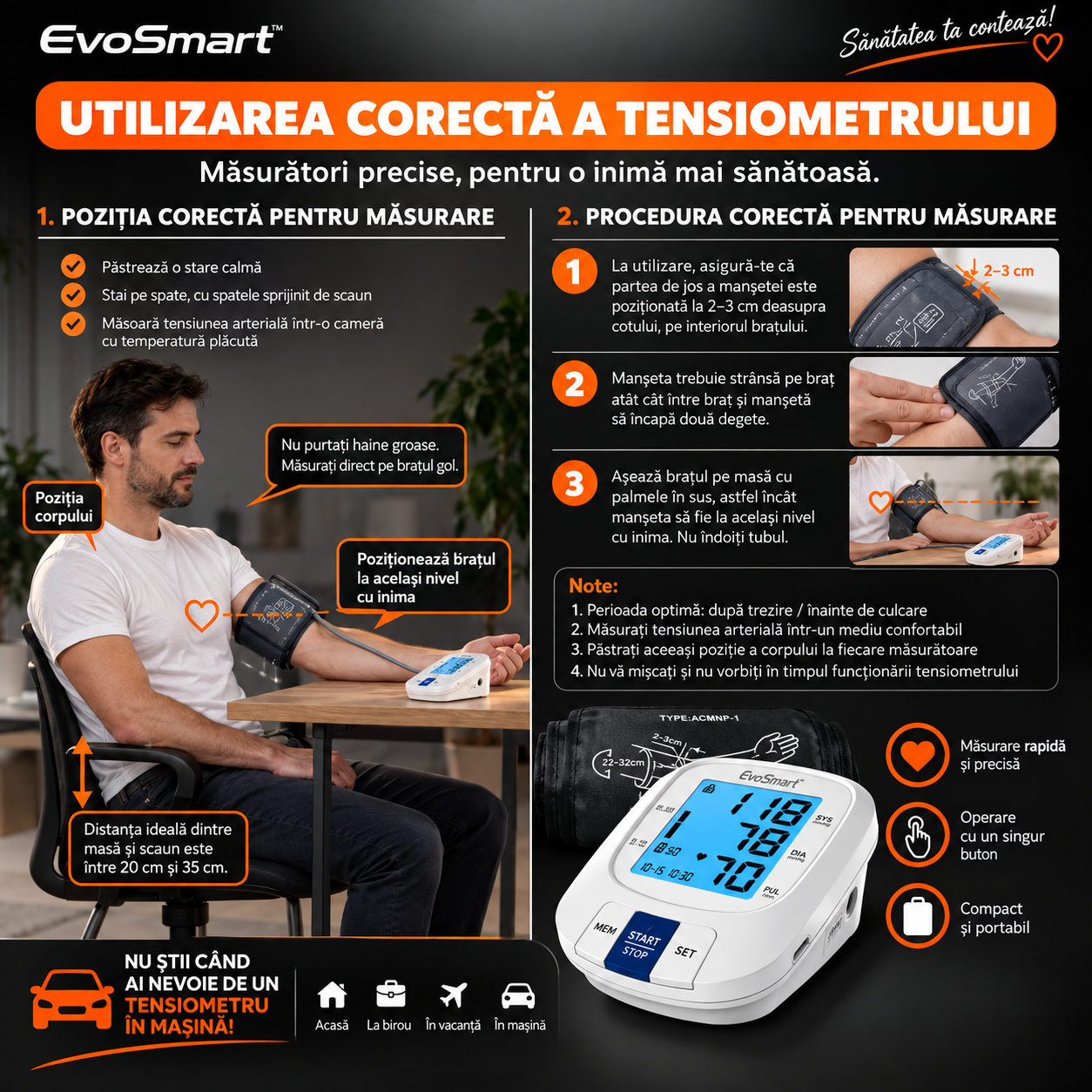 Tensiometru de brat EvoSmart™ 808 Portabil Auto [15]