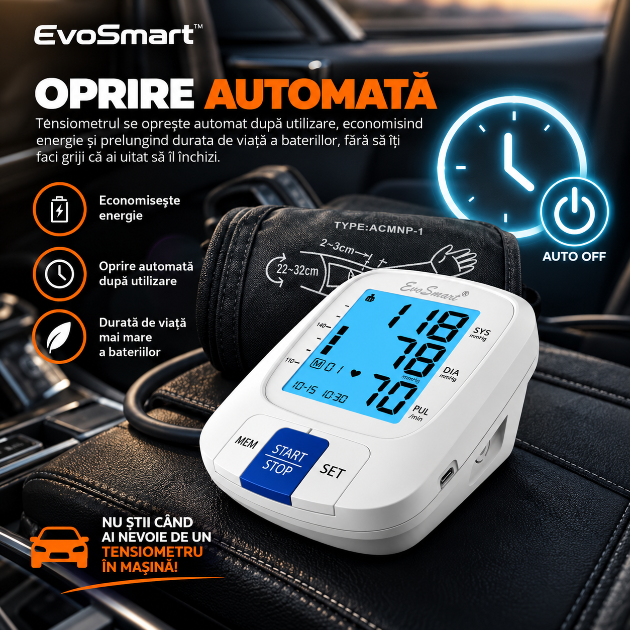 Tensiometru de brat EvoSmart™ 808 Portabil Auto [11]