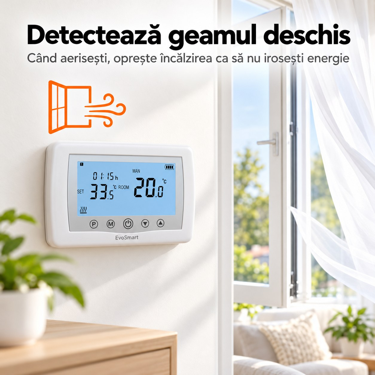 Termostat Inteligent Wi-Fi EvoSmart WT-08 Fără Fir, Control din Aplicație, pe Baterii, Alb [6]