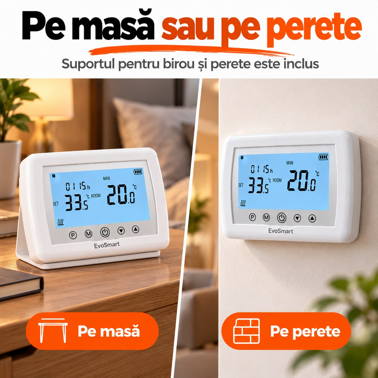 Termostat Inteligent Wi-Fi EvoSmart WT-08 Fără Fir, Control din Aplicație, pe Baterii, Alb [10]