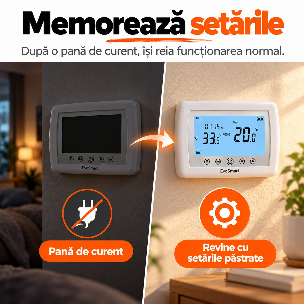 Termostat Inteligent Wi-Fi EvoSmart WT-08 Fără Fir, Control din Aplicație, pe Baterii, Alb [9]