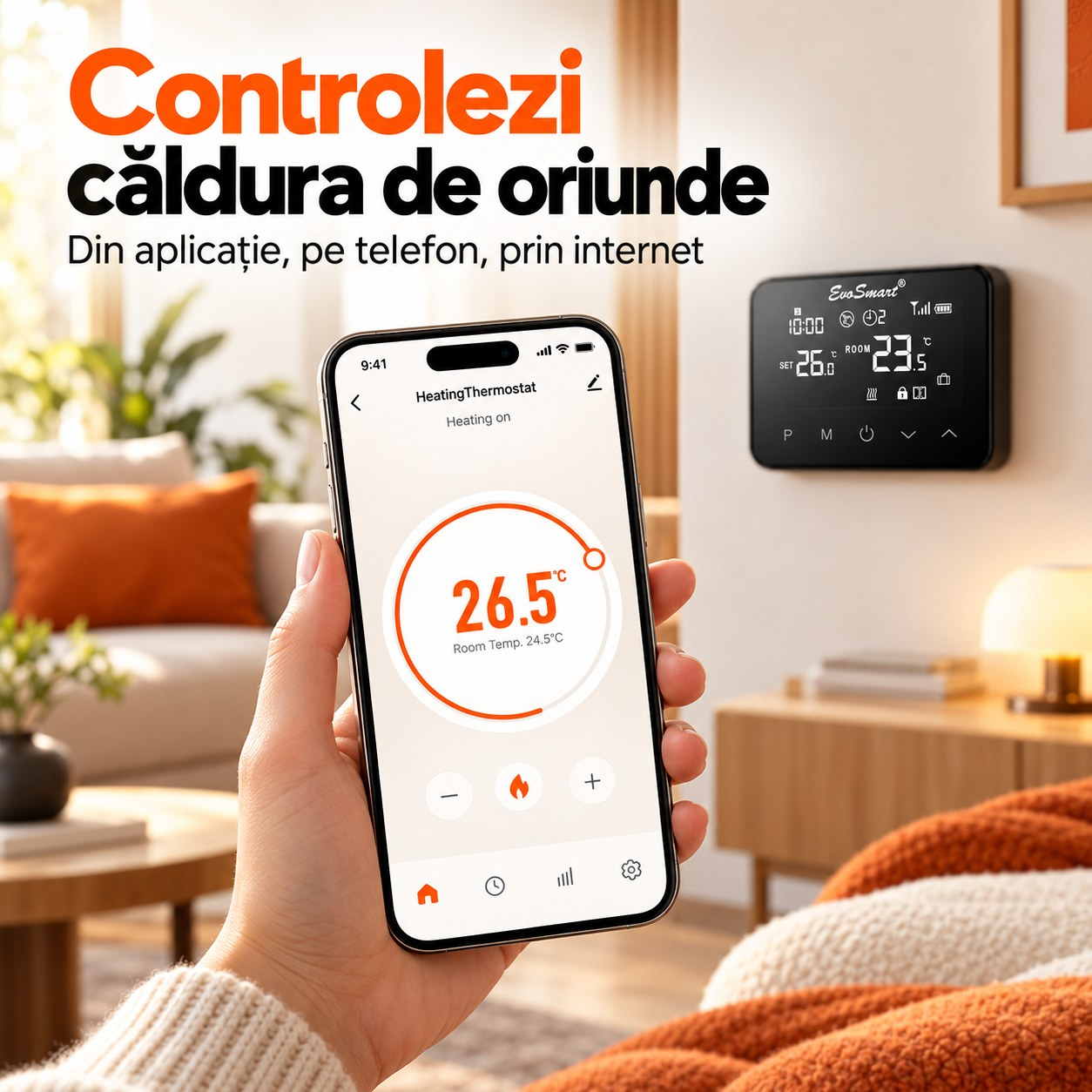 Termostat Inteligent Wi-Fi EvoSmart WT-20 Fără Fir, Control din Aplicație, Ecran Tactil [2]
