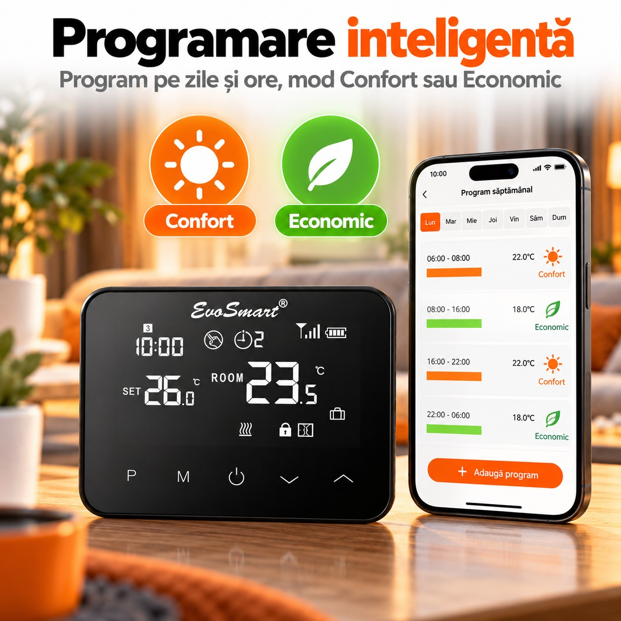 Termostat Inteligent Wi-Fi EvoSmart WT-20 Fără Fir, Control din Aplicație, Ecran Tactil [6]