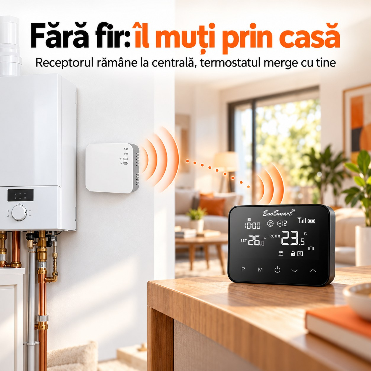 Termostat Inteligent Wi-Fi EvoSmart WT-20 Fără Fir, Control din Aplicație, Ecran Tactil [3]