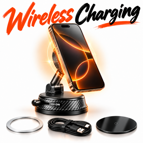 Produse - Suport Telefon Auto Magnetic EvoSmart A14 cu Încărcare Wireless 15W, Ventuză Vacuum, Rotire 1080°, Pliabil