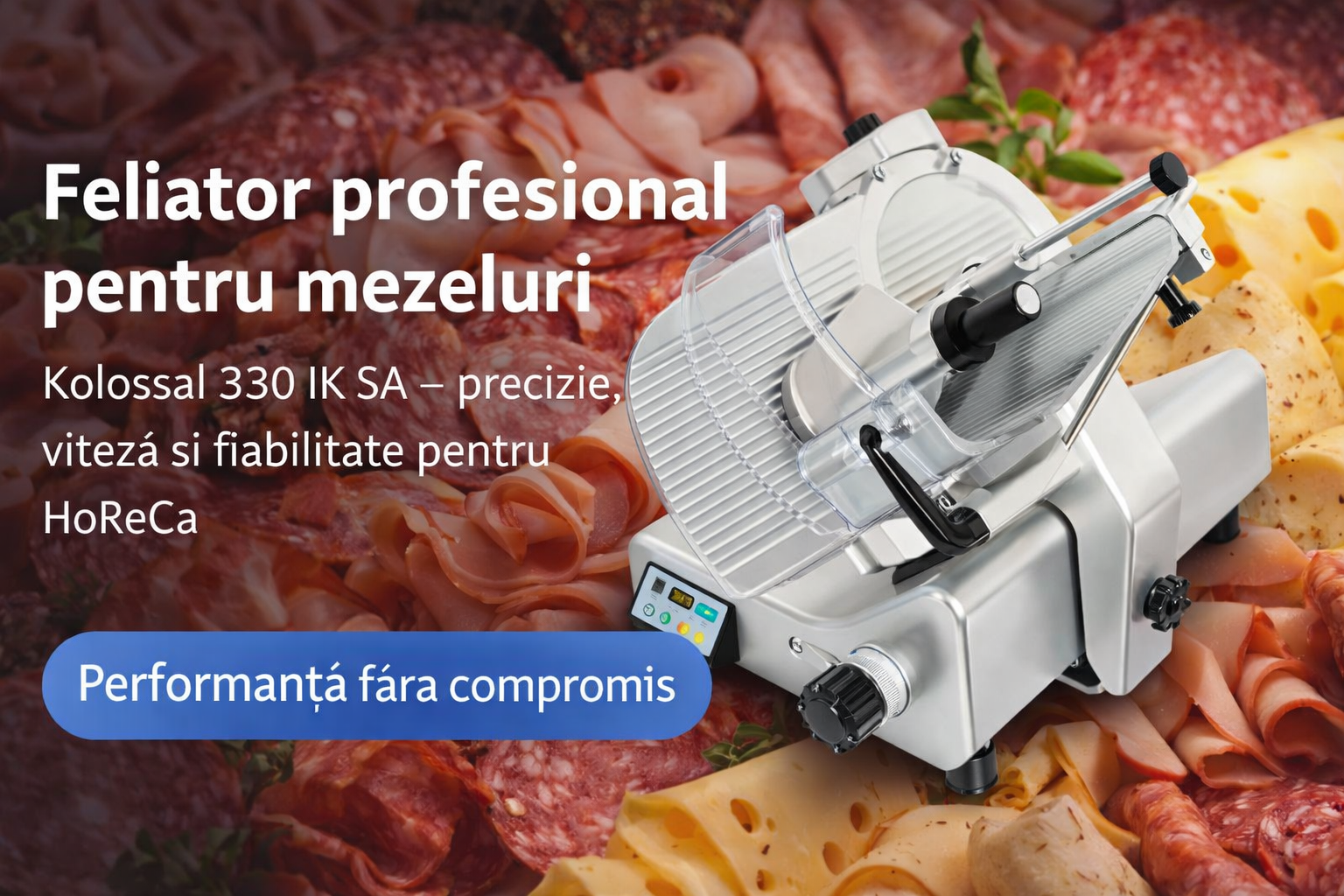 Feliator gravitațional Kolossal 330 IK SA pentru mezeluri, legume, pâine și brânzeturi.