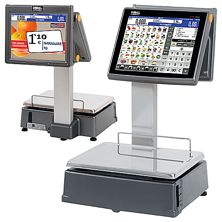 Cantare electronice cu eticheta - Cantar comercial cu eticheta touch screen Dibal D955 6/15 Kg, dublu corp, cu dublu display 12" + 12"