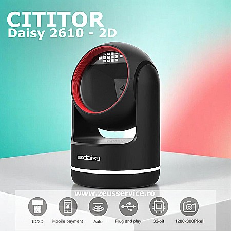 Cititoare coduri de bare - Cititor coduri de bare Daisy 2610 2D – Scanner USB pentru coduri 1D/2D
