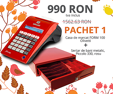 ALTE ECHIPAMENTE - Pachet 1 : Casa de marcat FORM 100 + Sertar bani Picollo 330 rosu
