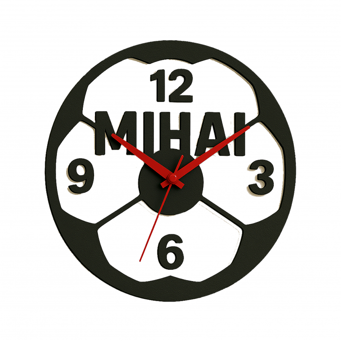 Ceas de perete „Minge de fotbal” – design sportiv - Nume personalizat [1]