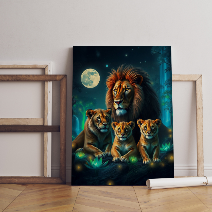 Tablou canvas familie de lei sub clar de lună – decor elegant cu atmosferă nocturnă [1]