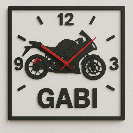 Ceasuri din MDF - Ceas de perete cu motocicletă sport – nume personalizat