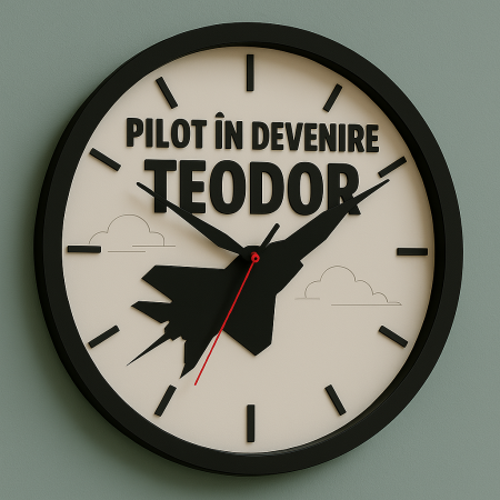 Ceasuri din MDF - Ceas de perete personalizat cu avion și nume - Pilot în devenire