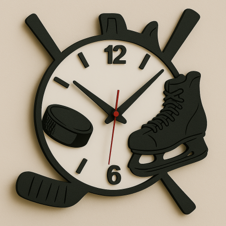 Ceasuri din MDF - Ceas de perete „Puc și patine” – design sportiv - Nume personalizat