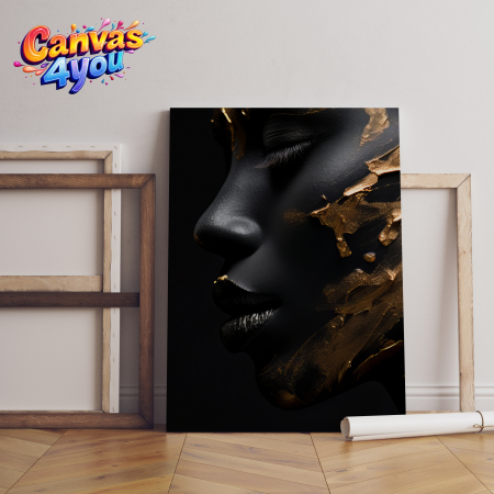 Luxury - Tablou canvas „Esența tăcerii” – Profil artistic cu accente aurii pictate