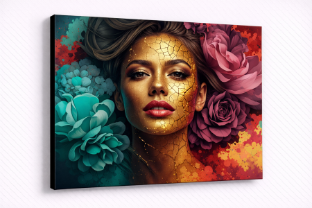 Luxury - Tablou Canvas Portret Femeie Multicolor cu Accente Aurii