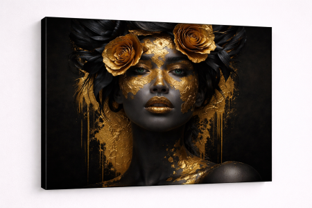 Luxury - Tablou Canvas Femeie cu Accente Aurii – Decor Modern