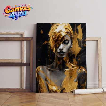 Luxury - Tablou canvas "Zeița tăcută" – Portret feminin pictural în gri și auriu